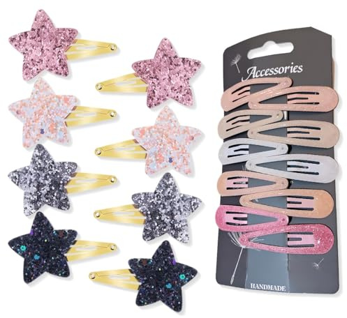 ZEPIQOR Lot de 18 pince cheveux, pince plate cheveux, hair clip, barrettes à cheveux en métal scintillantes en forme d'étoile pour tout-petits, femmes, filles, fêtes, cadeaux d'anniversaire