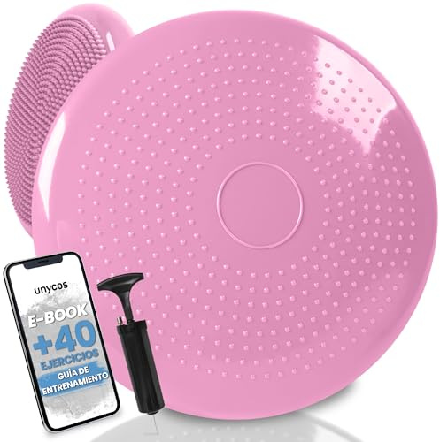 unycos - Cuscino Propriocettivo per Riabilitazione e l'Equilibrio Ø34cm【Include Pompa | Esercizi E-Book】Disco Ortopedico Gonfiabile, Balance Board per Postura/Allenamento/Fitness (Rosa Chiaro; Basic)