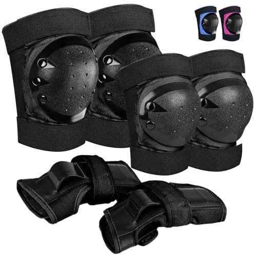 iMoebel Schützer Schonerset 6 in 1 Inliner Protektoren Set Kinder Schutzausrüstung, Verstellbare Knieschoner Ellenbogenschützer Handgelenkschoner für Skaten Fahren Roller Skateboard, Schwarz L