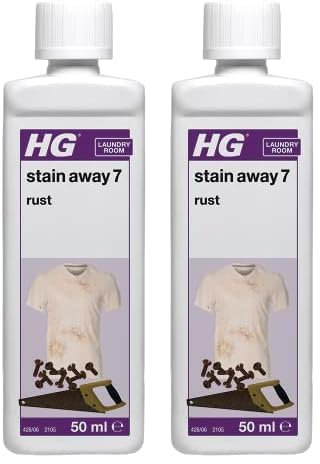 HG Stain Away 7 Rust, Stain Remover for Stubborn Rusty Marks, Erases Stains from Clothes, Tiles, Flagstone, Concrete & Natural Stone Surfaces, Textile Safe – 50ml (426005106) (Pack of 2)