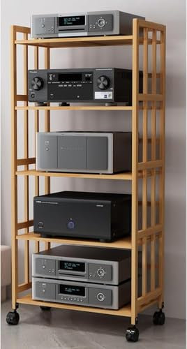FDSGEEE DVD-Player-Ständer, Audio-Regal, Turm/Holz-TV-Stereo-Audio-Schrank – für Wohnzimmer, Büro, 50,8 cm, 50,8 cm, 61,1 cm, 71,1 cm, 71,1 cm, 78,9 cm, 78,9 cm (L x L), Farbe: 5 Etagen, 158 cm (Höhe)