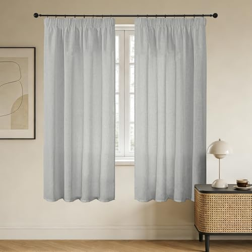 Joydeco Cortinas Dormitorio Lino para Riel 2 Piezas 140x175 CM, Visillos Semi Translúcidos Modernas Decorativas para Ventana Cocina y Salon (Sin Ganchos)