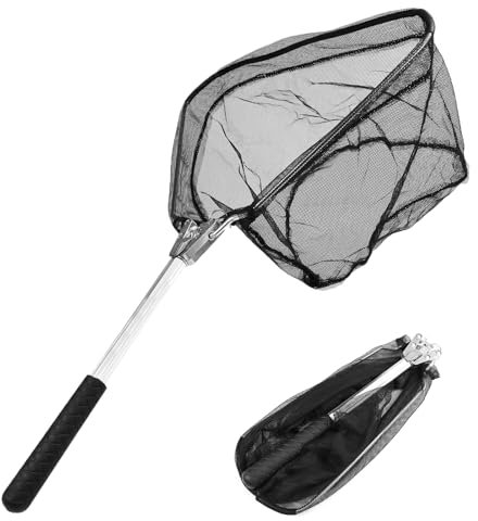 JGCJGG Epuisette Peche, Epuisette Aquarium Pliable, 50cm Long Manche Téléscopique, Filet de Peche Extensible de 12 à 20 Pouces, pour Adultes et Enfants, étang, lac