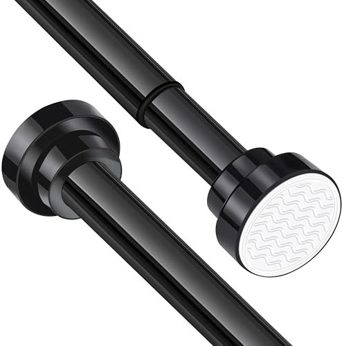 Stainless Steel Extendable Shower Curtain Rod Tension Pole (41cm-76.2cm) Black, including 2 Holders,Net Voile Curtains Rail,Adjustable Telescopic Rods Extendable for Kitchen Cupboard Bathroom Window