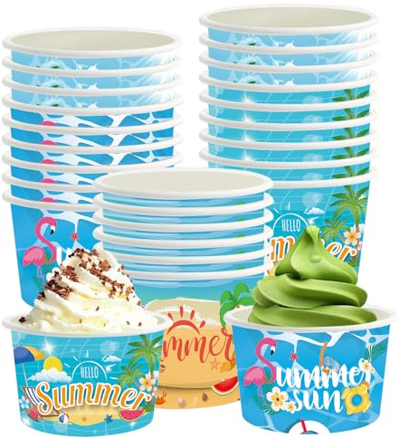 Embhlitfe 24 Pcs Paper Ice Cream Cups,240 ML Hawaiian Party Paper Ice Cream Bowls Summer Dessert Bowls,Party Supplies Treat Cups for Sundae Hot and Cold Food Soup Frozen Yogurt Fruits (Blue)