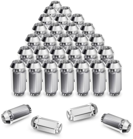 EVIL ENERGY M14x1.5 Chrome Wheel Lug Nuts Set 32 PCS for Chevy Silverado Ram GMC Sierra 2500 3500, Ford F250 F350, 3/4 19mm Hex Closed End Bulge Acorn Cold-Forged Carbon Steel