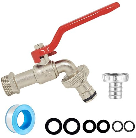 Rubinetto da giardino per esterni con raccordo a gomito con piastra a parete a compressione, tubo di rame da 15 mm (2 stili)