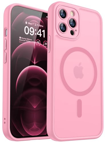 CANSHN Magnetica Cover per iPhone 12 Pro(6.1 Pollici), [Protezione Completa Della Fotocamera] Custodia Traslucida Opaca Protettiva Sottile Antiurto,Rosa
