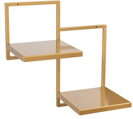 FRAMADO - Wand Pflanzenregal Duo Ripiani - Pflanzenständer 2 Etagen - 39x21x40cm - Farbe Gold - Indoor-Display - Wandregal aus Metall - Dekoratives Regal - Wohnaccessoires