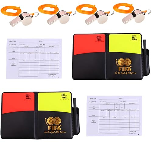ZexJpr 6 Stück Schiedsrichter Set, Schiedsrichter Karten, Zwei Gelbe und Rote Trainingskarten und Pfeifen, für Schulen und Clubs Schiedsrichtersatz, Ideal für Fußballspiele, Training und Schulen