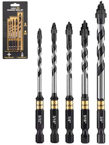 toolant Serrated Eccentric Masonry Drill Bit Set(5pcs),Four Edge Concrete Drill Bits for Glass, Tile, Brick, Cement Concrete Plastic,5/32-3/8,Industrial Strength Carbide Drill Bit Tip