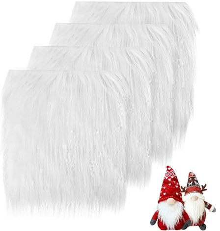 Kunstfell Band Quadrat Kunstpelz Stoff Plüsch, Furry Faux Precut Strips für Weihnachten Deko DIY Basteln, Nähprojekte, Gnome Beard, Santa Hair (4 Stück)