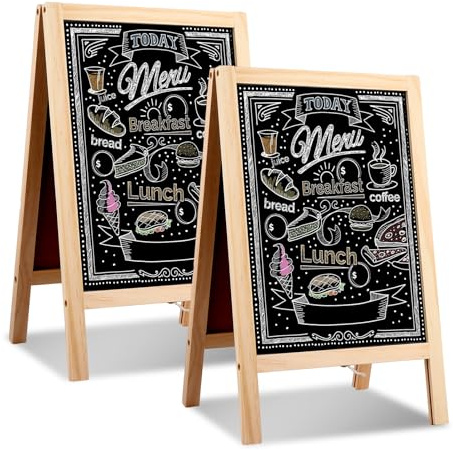 APACALI 2 Pack A Boards Pavement Signs, 25 x 40cm A Frame Sign Board, Double Sided Blackboard for Café Shop Restaurant Wedding Party, Outdoor and Indoor