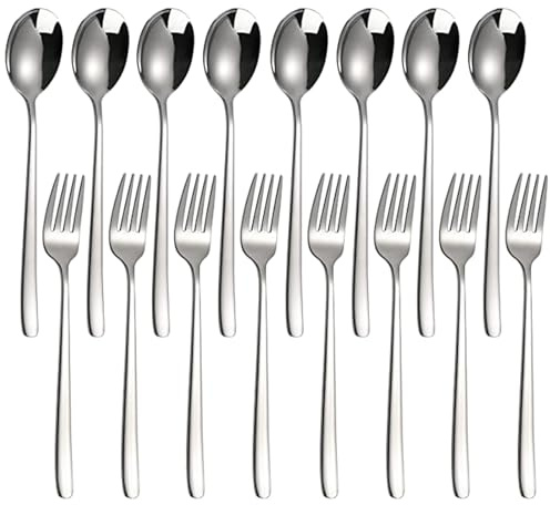 Dinner Forks and Spoons Set of 16 Stainless Steel Tablespoons Forks Flatware for Home Kitchen Hotel (Stainless Steel)