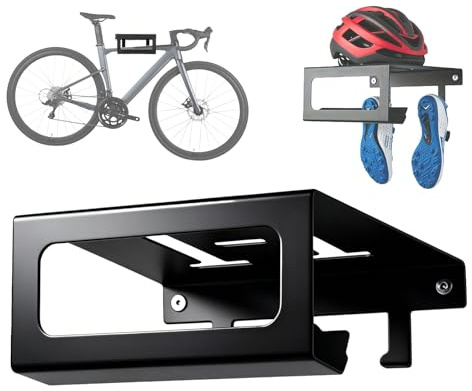 Fahrrad Wandhalterung, 3-in-1 Fahrrad Aufhängung, Indoor Fahrradhalterung Wand mit Regalhaken, Multifunktional Rennrad Halterung Wand für Fahrradausrüstung