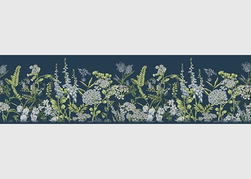 AG Design Bordura Autoadesiva Fiori di Veccia su Blu, AWB 8526 | Decorazione Impermeabile per Pareti, Mobili, Carte da Parati, Rivestimenti Murali, Pellicola | Larghezza 500 x Altezza 13,8 cm