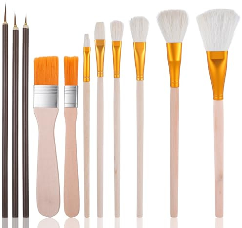 Nogeqi 11PCS Glaze Brushes for Pottery, Blending Mop Brush for Acrylic Painting， Soft Goat Hair Bristle Ceramic Paint Brushes Set for Watercolor, Ceramics, Clay, Pottery Tool Kit