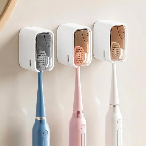 HJZHII 3Pcs Wall Mounted Toothbrush Holders for Bathroom Toothbrush Cover for Shower Storage Organizer Single Toothbrush Dispenser Storage Organizer for Family Travel Bathroom Punch Free Design