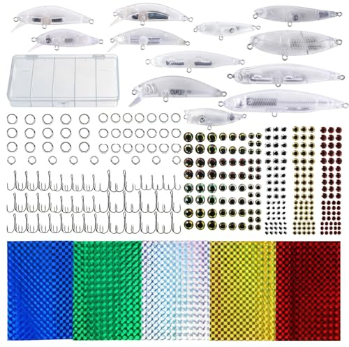 BDKMMS DIY Wobbler Juego de 12 cebos de pesca sin pintar para pintar, kit de construcción con anzuelos triples y ojos de pez, en blanco duro para lucio, perca y lucioperca