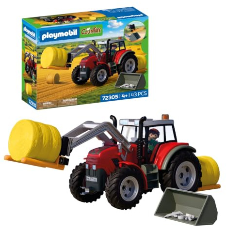 PLAYMOBIL | Country | Großer Traktor mit Heuballen | Kraftvoller Traktor mit Frontlader, Rundballen & Werkzeugset | Für Kinder ab 4 Jahren | 72305