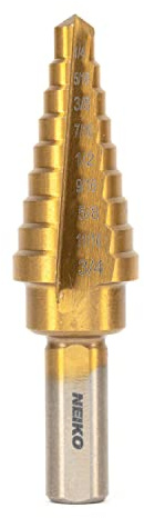 NEIKO 10184A Titanium Step Drill Bit, High-Speed Alloy-Steel Bit, Hole Expander for Wood and Metal, 9 Step Sizes from 1/4 Inch to 3/4 Inch