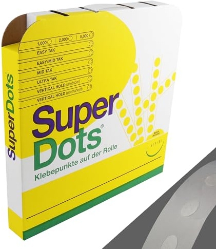 Superdots doppelseitige Klebepunkte im Spenderkarton/Ø 10 mm, 1000 Stück, Klebestärke Midtak ablösbar