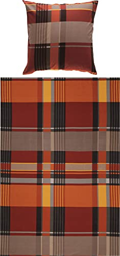 Erwin Müller warme Bettwäsche, Bettgarnitur Flanell Karo Terra Größe 80x80 cm / 155x220 cm - pflegeleicht, bügelleicht, 100% Baumwolle, mit Reißverschluss (weitere Größen)