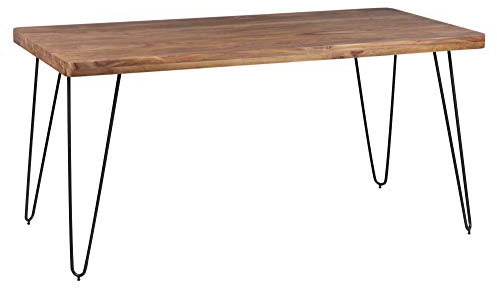 Wohnling Esstisch BAGLI Massivholz Sheesham 160 cm Esszimmer-Tisch Holztisch Metallbeine Küchentisch Landhaus dunkel-braun