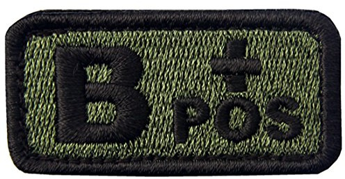 Taktisk typ B positiv blodtyp lapp broderad morale applikation fästkrok och ögla emblem – olivfärg