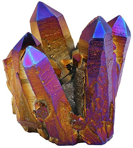 mookaitedecor Titan Beschichteter Kristall Cluster Bergkristall Probe | Angel Aura Titan Quarz Druse Stein Sammlerstück, Rohstück Geode Dekorative Edelstein Dekoration Kristalle, Violett/Gold