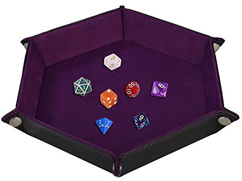Tavola per dadi, Cuoio pieghevole in PU e Velluto verde scuro Supporto per gioielli, monete,per Dungeons and Dragons Dadi RPG Gioco D & D e altri giochi da tavolo,viola