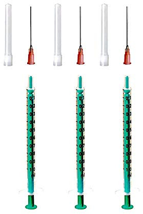 AE-GLAS - Set da 1, 2, 3 o 4 siringhe da laboratorio per liquidi da 1 ml, con ago smussato, in diverse misure, ideali per liquidi di sigarette elettroniche, hobby e lavori di artigianato (3 pezzi)
