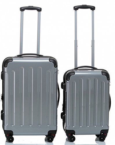 BEIBAY TOP-Preis - Hartschalen-Trolleyset 2-teilig 65 + 55 cm, 4 Rollen, Dehnfalte, Farbe: Silber, Trolley - Koffer - Set