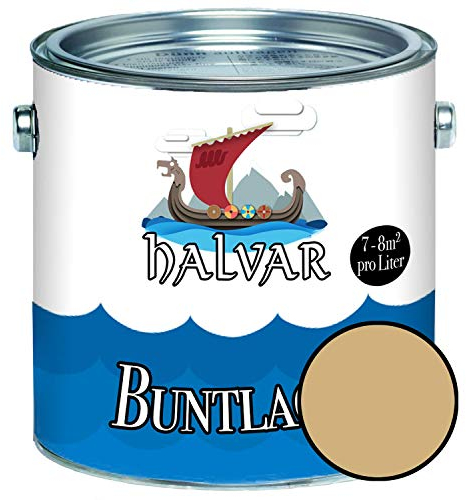 Halvar Buntlack für Holz & Metall MATT Gelb RAL 1000-1037 Holzfarbe Holzlack Innen & Außen robuster Kunstharzlack Wetterbeständig & perfekter Langzeitschutz (1 L, RAL 1001 Beige)