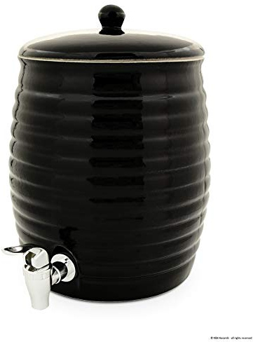 KERAZO Getränkespender, Fass, Rumtopf, Gefäß zur Fermentation von Kombucha inkl. Zapfhahn 6,0L, schwarz