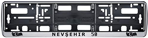 Auto Kennzeichenhalter in der Farbe Silber/Schwarz Nummernschildhalterung Auto, Nummernschildhalter Türkei Flagge 50 Nevsehir 2 Stück