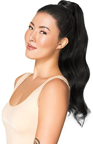 WENNALIFE Pferdeschwanz Extension, 40cm 80g Tief Schwarz Echthaar Clip in Haarteil, Remy Echthaar Zum Umwickeln