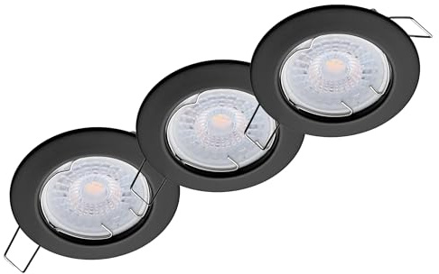 Oktaplex 3er Set Sedan LED Einbaustrahler 230V Spots ultra Flach 22mm | Warmweiß 2700K, Lochmaß 60mm, 4,8W, 380lm, 110° Deckenleuchte in Schwarz rund