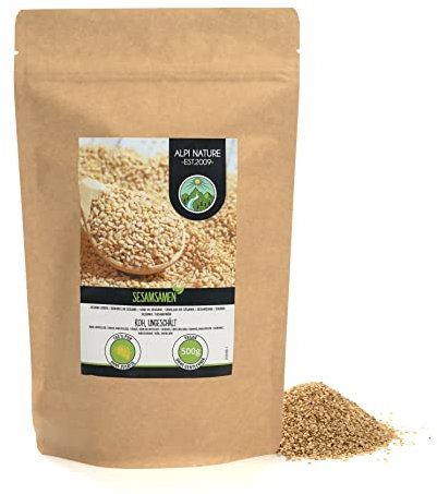 Alpi Nature White Sesame Seeds Unpeeled 500g 1.1 lb, Unpeeled White Sesame Seeds, Gluten Free