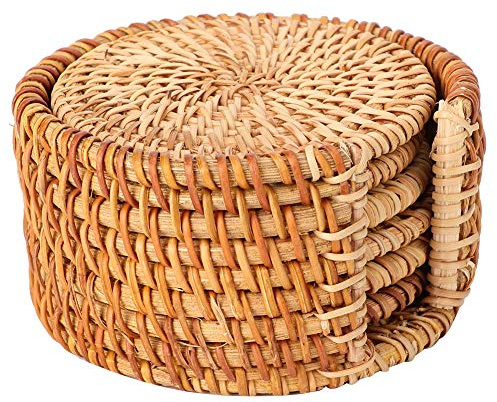 Handgefertigte Natürliche Rattan-Getränkeuntersetzer, 6-teilige Untersetzer für Getränke, Weide, Hitzebeständig, Wiederverwendbare Untertassen, Stilvolle, Handgefertigte, Geflochtene, Gewebte Getränke