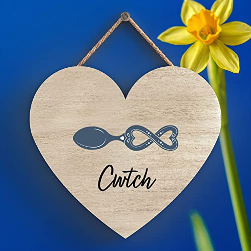 Global Designs Cwtch Cuddle Welsh Love Spoon Wooden Heart Hanging Plaque