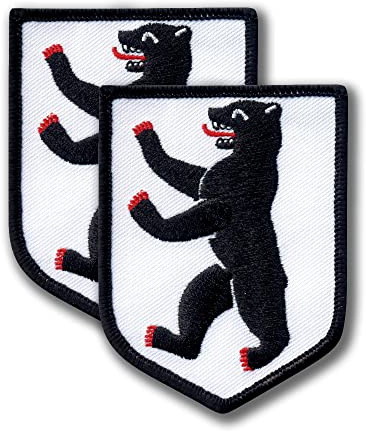 Wappen Berlin – Deutschland – 2er-Set – Bestickter Aufnäher / Abzeichen / Emblem – 6,1 x 7,9 cm (6,2 x 8,0 cm) – zum Aufbügeln oder Aufnähen