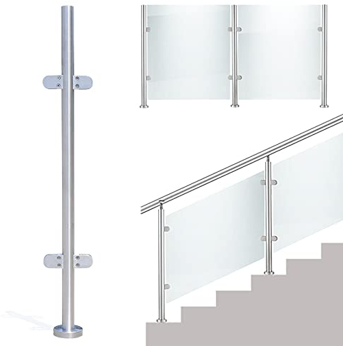 Rampe de balustrade en acier inoxydable 110 cm - 4 pinces en verre