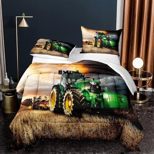 IMSY Traktor Bettwäsche 135x200 Jungen,Kinderbettwäsche Jungen,Kissenbezug 80x80 | Bettbezug Set 2teilig,Traktoren&Mähdrescher Design, (B,200x200cm+75x50cmx2)