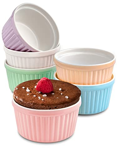 12 Souffle Förmchen aus Keramik - Backofenfest - 200 ml - 9 cm - Stapelbar - Mit Antihaftbeschichtung