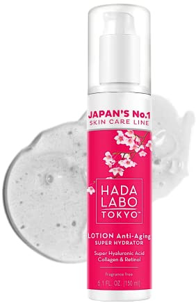 Hada Labo Tokyo Red Anti-Aging Lotion 150 ml, feuchtigkeitsspendende Gesichtslotion mit Hyaluronsäure, Kollagen, Pro-Retinol und Vitamin E