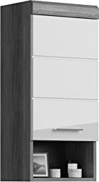 xonox.home - Hängeschrank Scout 37x79x24 cm in Rauchsilber und weiß Hochglanz - Badset Badmöbel Badezimmerkombination - Zeitloses Design erstklassige Qualität