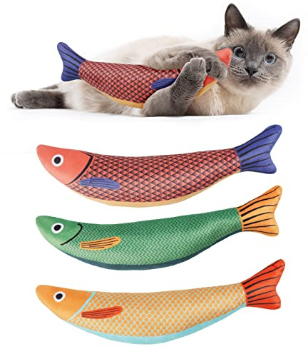 OSDUE Katzenspielzeug, 3 Stück Fisch Kicker mit Katzenminze & Knistergeräusch, Fisch Katzenminze Spielzeug für Katzen, Selbstbeschäftigung & Intelligenztraining