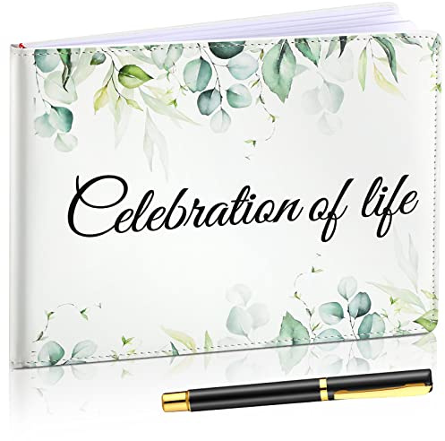 Patelai Funeral Guest Book with Pen Memorial Service Celebration of Life Sign in Book for Funeral Leather Cardinal in Loving Memorial Gift, 112 Pages(Celebration of Life)