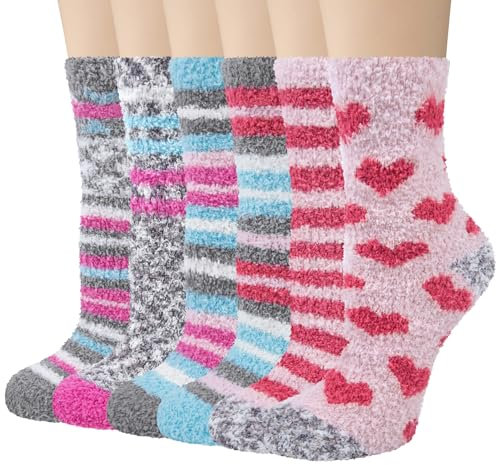 Justay Sowarm Calzini Soffici Donna Comodi Invernali Termiche Caldi Calze Spessi Casa Pelosi Morbidi Calzettoni Regalo Natalizi per Signore,6 Paia